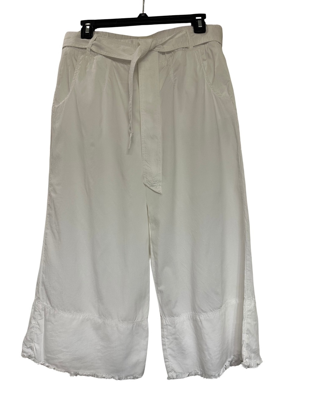 Cloth & Stone Wide Leg Crop Pants S White Tencel Tie Waist Frayed Hem Culottes